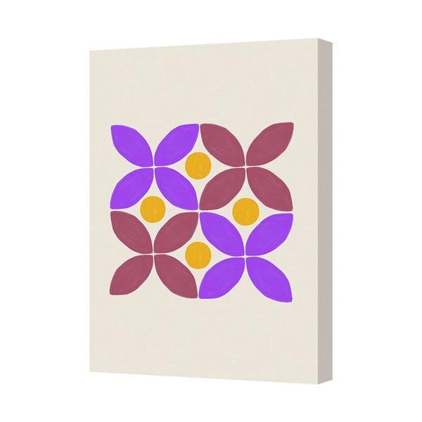 Benjamin Tate Design Abstract Floral Canvas Art Print Modern Purple Yellow Circle Pattern