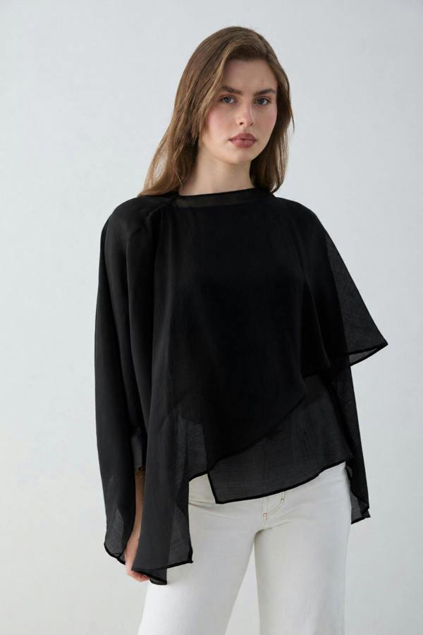 WOVCOR Oversized Batwing Sleeve Bicycle Neck Blouse