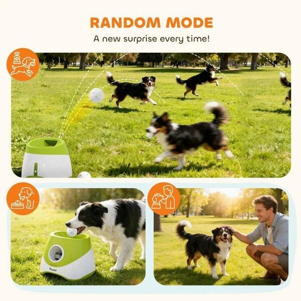 Automatic Dog Ball Launcher with 5 ETPU Balls 2.3", 3 Distance Settings 20/33/46ft, Green
