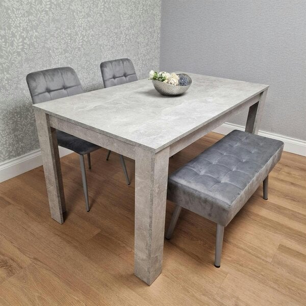 Kosy Koala Modern Grey Dining Table Set with 2 Grey Velvet Chairs and 1 Grey Bench Dining Room Furniture