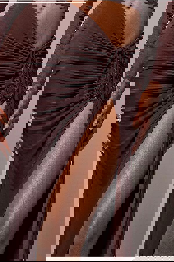 Super Split Front Drawstring Maxi Skirt - Brown SK60