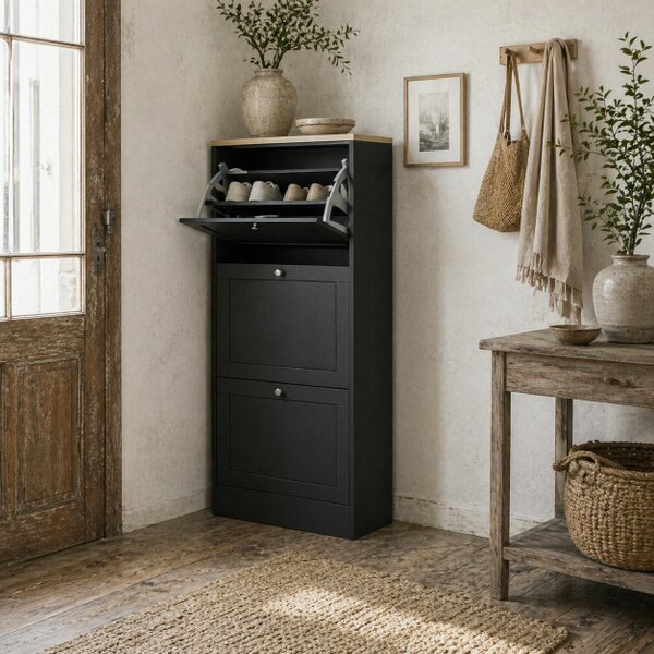 Wyld Haus Rani Wooden Black Compact 3 Drawer Shoe Cabinet