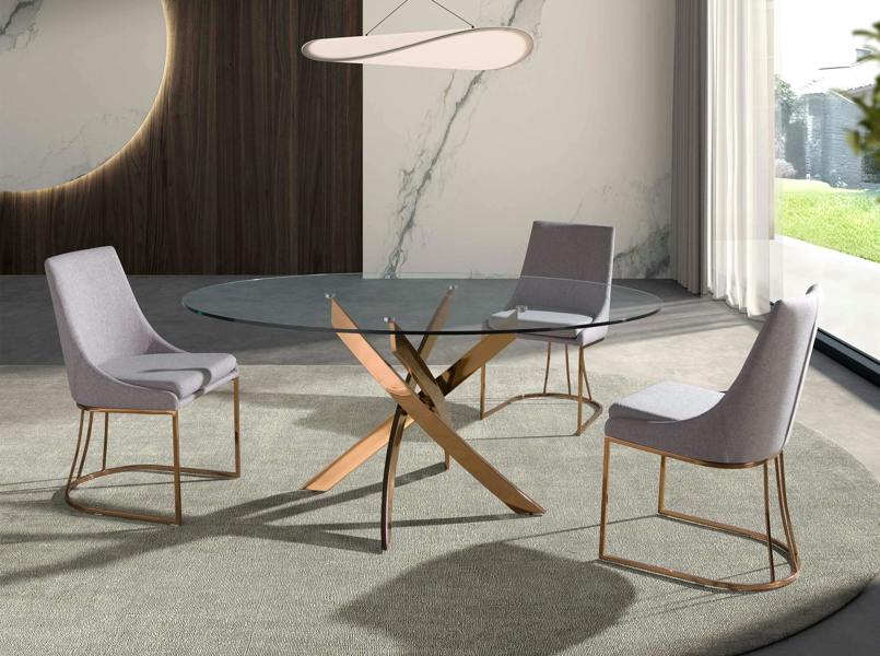 Angel Cerdá Round dining table tempered glass and pink steel 1169