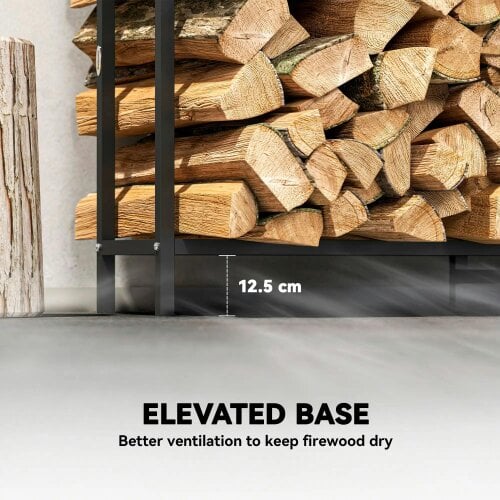Bobobiy 6.5 FT Steel Firewood Log Rack with 300 kg Capacity, Heavy Duty Fireplace Wood Storage Shelf, Black