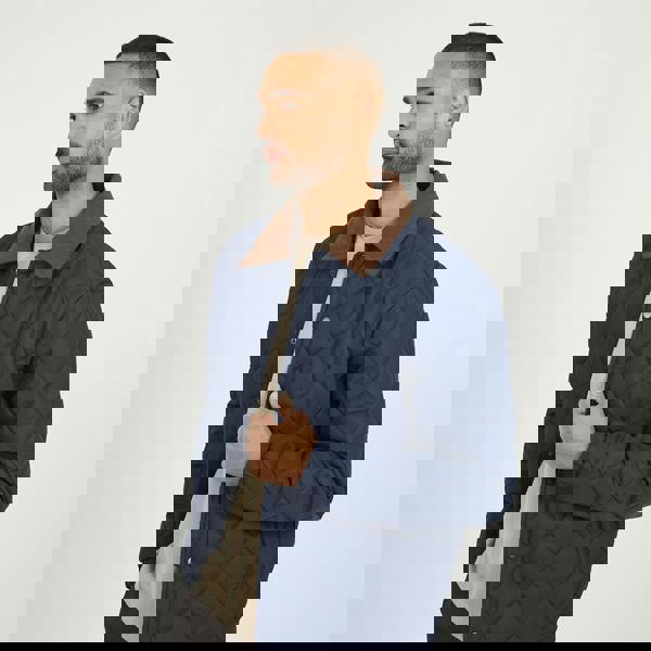 Brave Soul Navy Quilted Coach Jacket with Cord Collar - Navy Image 4