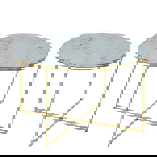 Furniture To Go Alisma Round Coffee Table with White Marble Effect Glass Top & Gold Legs