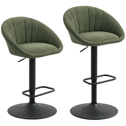 Wyld Haus Spetti Fabric Dark Green Relaxed Tub Bar Stools Set Of 2 With Curved Seat