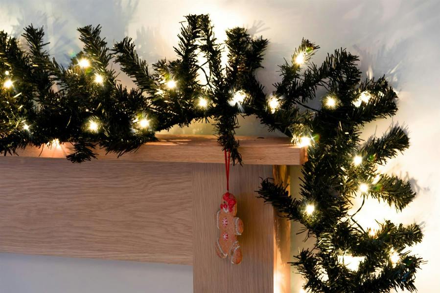 2m Black Alaskan Pine Pre-Lit Christmas Garland with Warm White LEDs for Indoor or Outdoor Display image 4