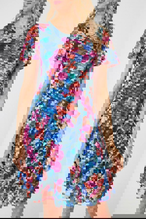 Red | Floral Layered Angel Sleeve Short Dress