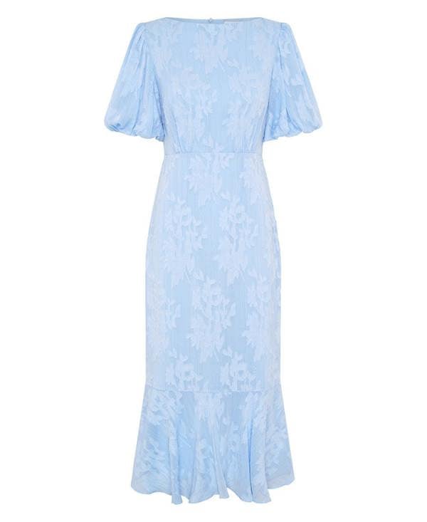 Blue Puff Sleeve Midi Dress