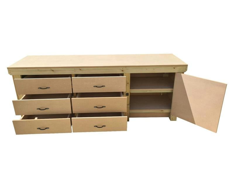 Wooden MDF Top Workbench – Sturdy tool cabinet with a lockable cupboard and double shelf for extra storage. Ideal for garages, workshops, and studios