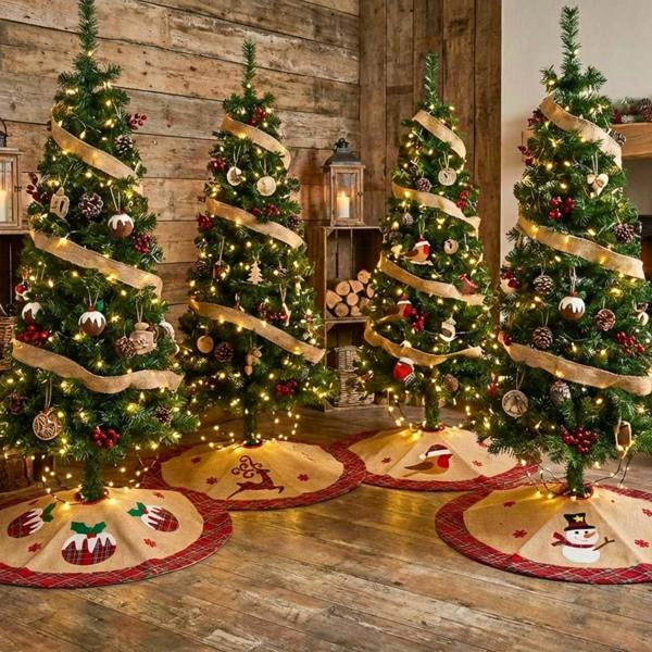 86cm Christmas Tree Skirt Set of 4 Printed Festive Tree Base Covers for Seasonal Home Decor image 9