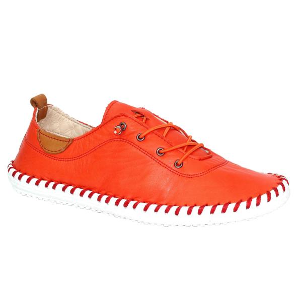 Lunar Womens/Ladies St Ives Leather Plimsolls - Orange/White