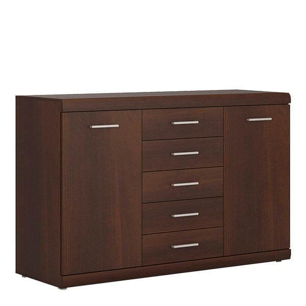 Wyld Haus Sonderborg Wide Dark Mahogany Wood Veneer Sideboard 2 Doors 5 Drawers