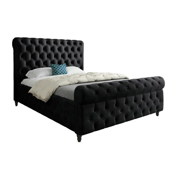 Casa Magna Savana Sleigh Upholstered Soft Velvet Bed Frame - Black