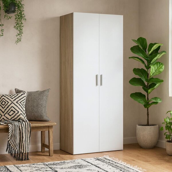 Wyld Haus Wilde Natural Oak Wood Effect and White Gloss Wardrobe 2 Doors