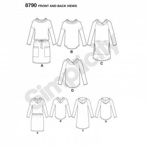 Simplicity Sewing Pattern 8790, Tops, Dresses, Hoodies for Women, A (XS-S-M-L-XL) - Intermediate