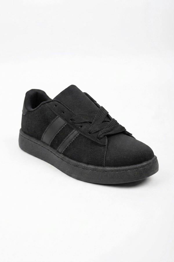Constance Faux Suede Stripe Trainers - Black