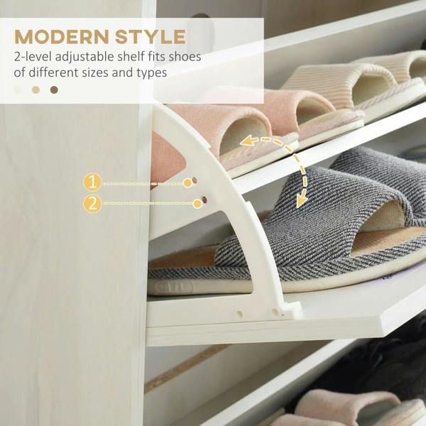 Cream white flip drawer shoe organizer showing open compartment with shoes