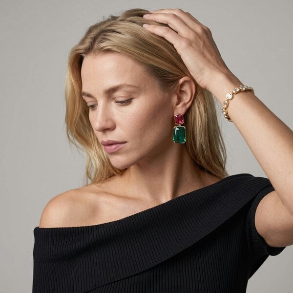 Uchi & Soto Shikaku Green and Red Stone Earrings