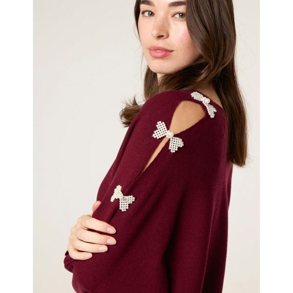 Blue Vanilla V-Neck Batwing Shoulder Pearl Detailing Jumper