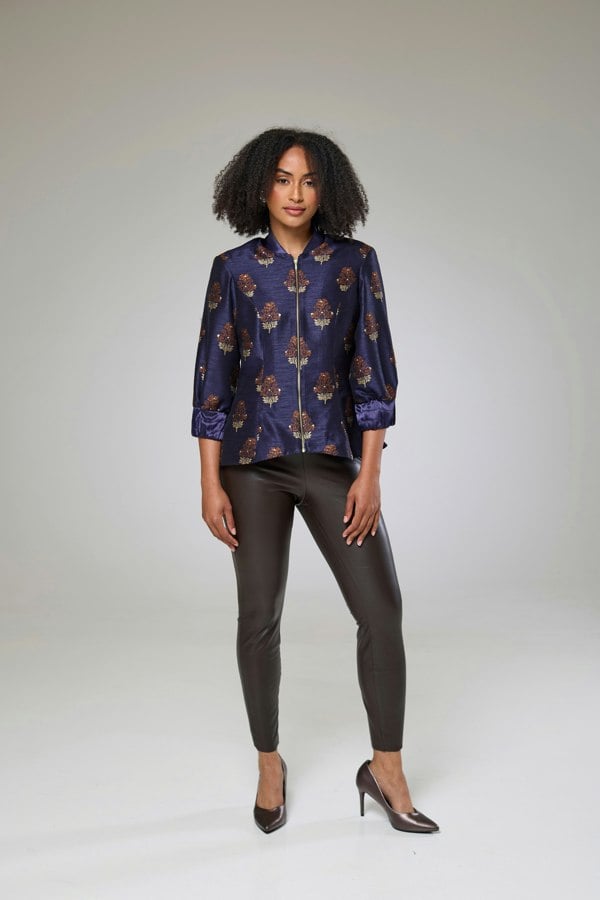 Isha's Timeless collection Auburn Embroidered Raw Silk Fitted Jacket Blouse