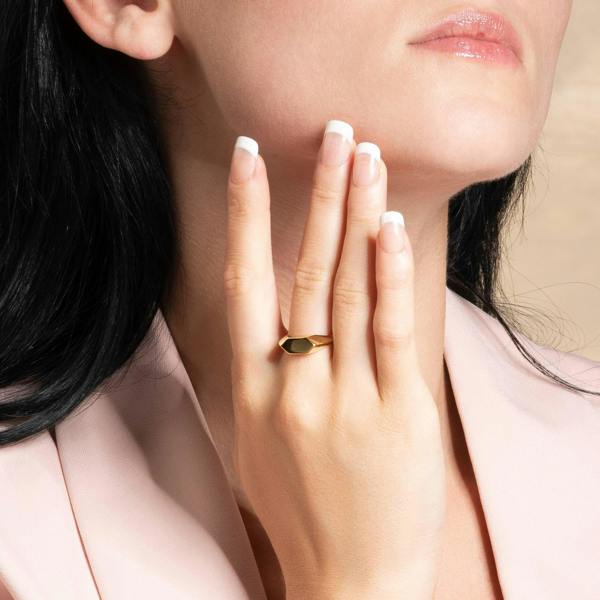 Adjustable Gold Plated Geometric Signet Ring for Women - namana.london