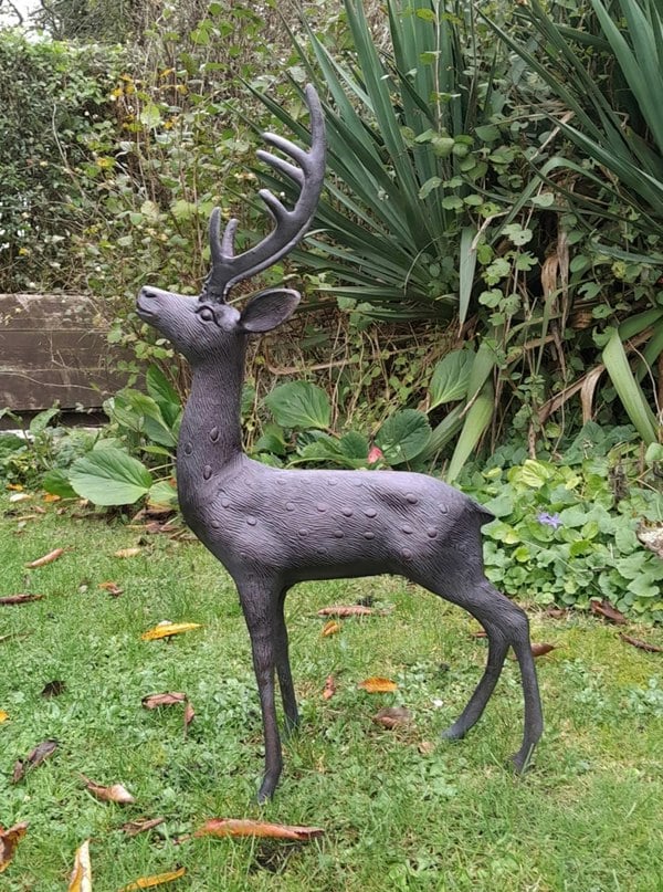 Inspirational Gifting Aluminium Stag Sculpture Garden Ornament with Bronze Finish