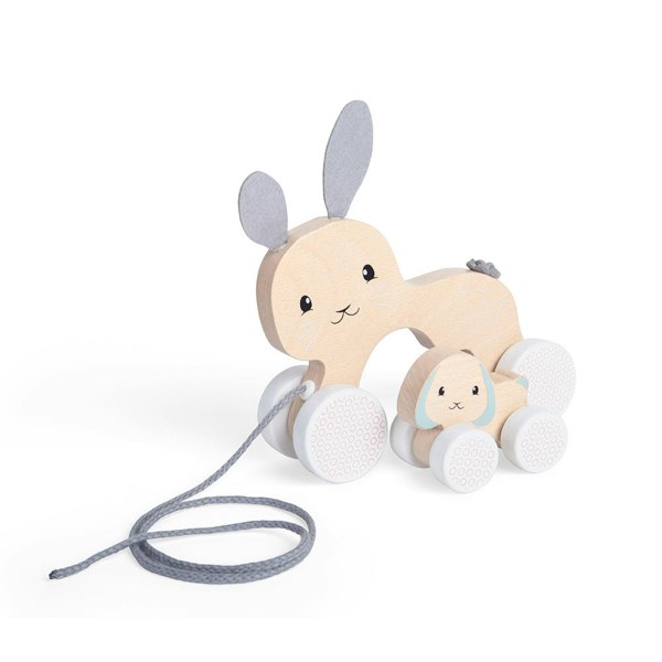 Bigjigs Toys Wooden Bunny & Baby Pull Along Toy With Grey Cord