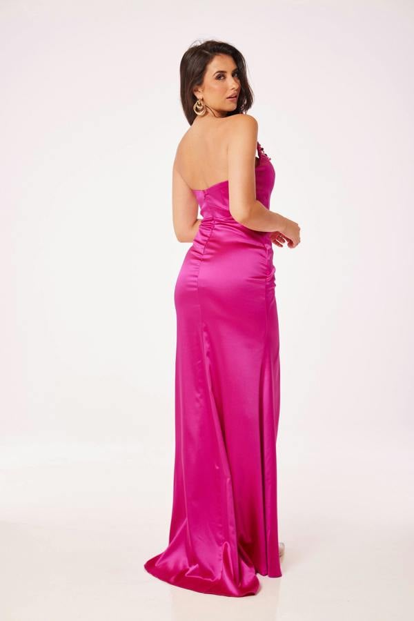 LuvForever Fuschia Strapless Side Slit Maxi Dress