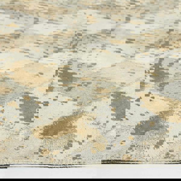 HOMESCAPES Gold & Grey Geometric Diamond Leather Rug, 90 x 150 cm