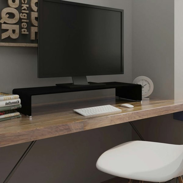 Berkfield TV Stand/Monitor Riser Glass Black 90x30x13 cm