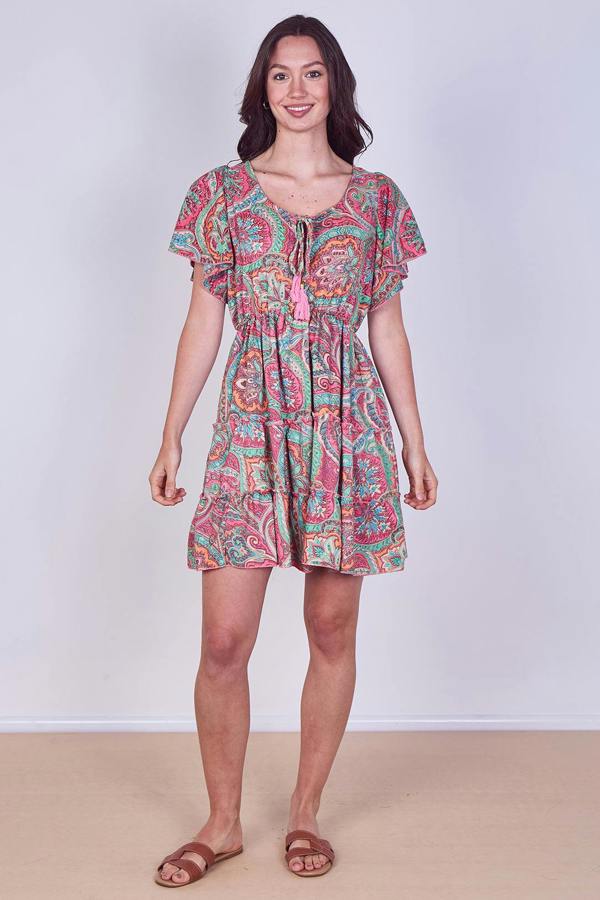 Elaina Fashion Mini Dress – Effortless Boho Style with Paisley Print