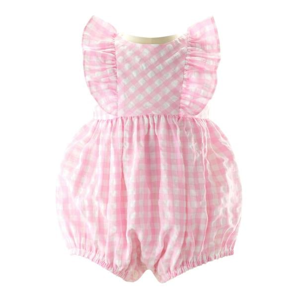 Rachel Riley Check Ruffle Babysuit, Pink