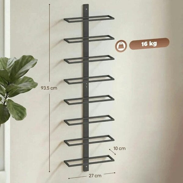 Wall Mounted Wine Rack, 8 Tier Metal Wine Display Rack, Storage Holder for Kitchen, Black