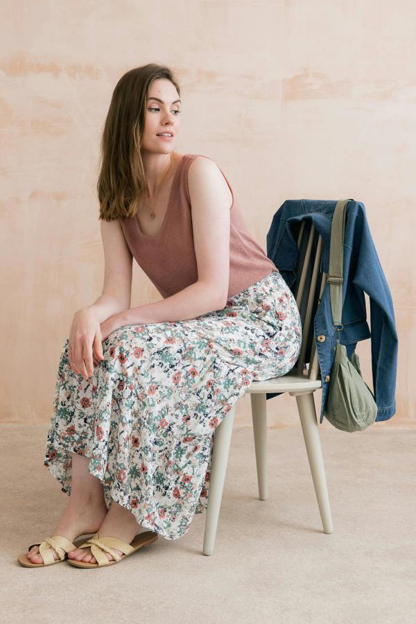 Lily & Me Evie Printed Midi Skirt Ecru