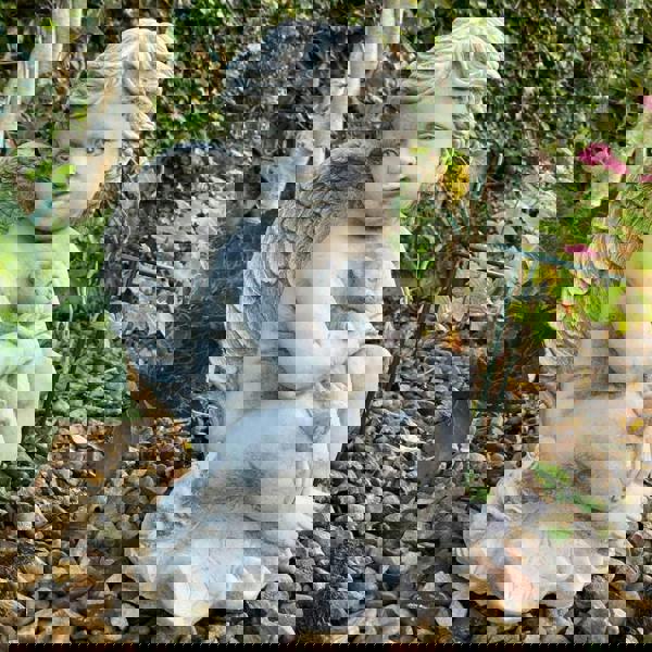 Stone Cast Cherub Ornament with Teddy on Hand