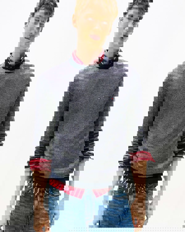 Tommy Hilfiger Pima Cotton Cashmere Herringbone Mens Crew Jumper - Desert Sky/Ivory Petal