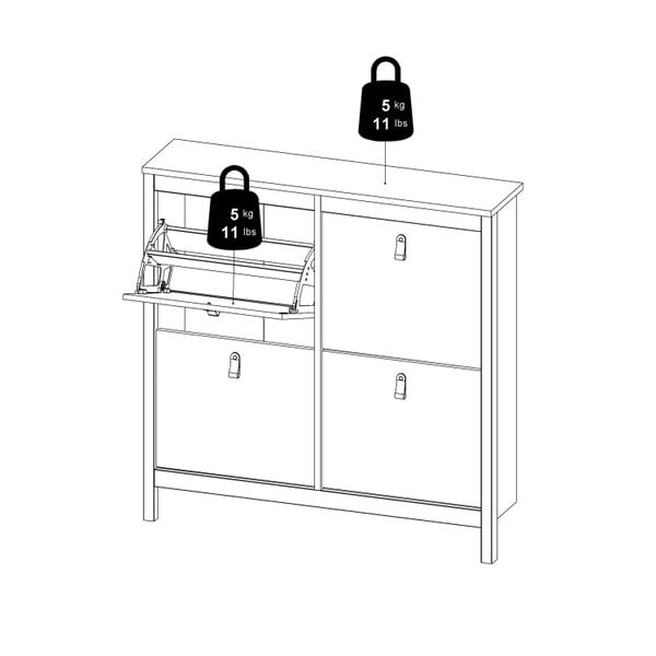 Wyld Haus Gossmere White Wooden Square Shoe Cabinet 4 Flip Down Doors Silver Handles