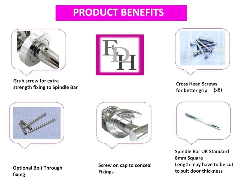 EDH Door Hardware Arched T Bar Internal Latch, Essential Sets for Internal, Featuring Polished Chrome Finish, Door Latch Compatibility