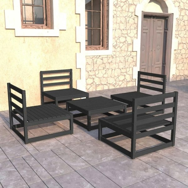 Berkfield 5 Piece Garden Lounge Set Black Solid Pinewood