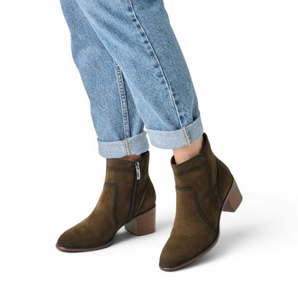 Tamaris Women's Olive Green Suede Leather Heeled Ankle Boots - 25313-47