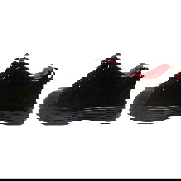 Lee Cooper Baseball Mens/Womens Steel Toe SB Work Lace Up Trainers, black sport shoes with red interior and lace-up closure.