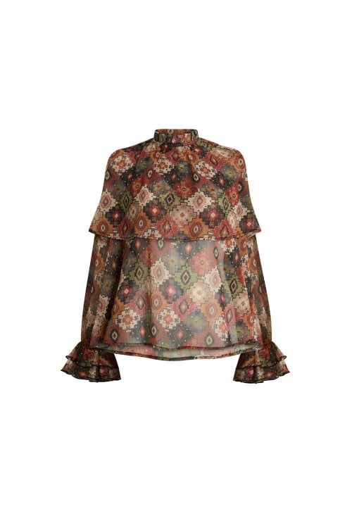 James Lakeland Birds Eye Ruffle Blouse