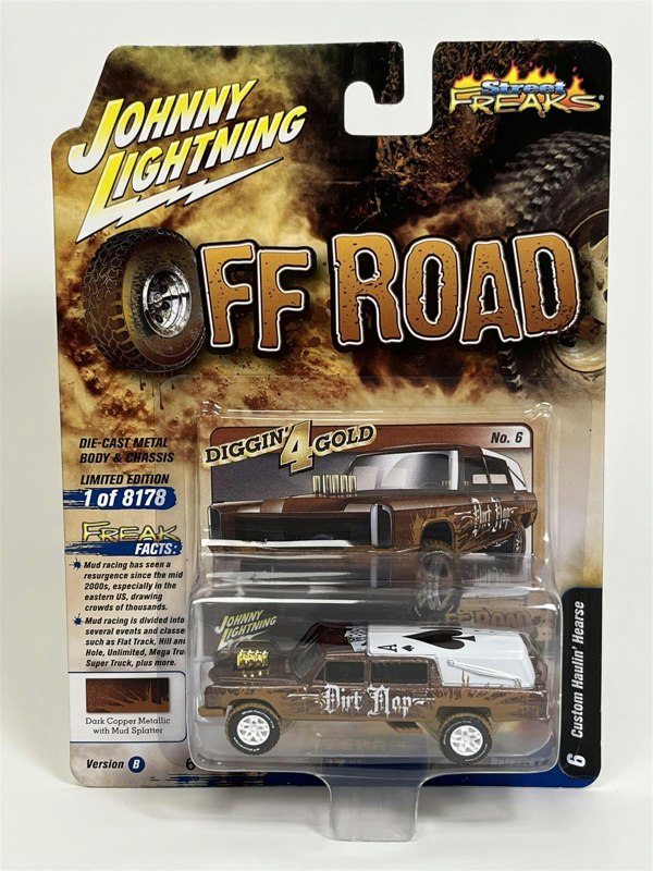 Johnny Lightning Custom Haulin Hearse Dark Copper Metallic with Mud Splatter 1:64 Scale JLSF024B