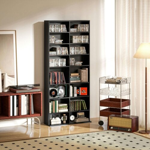 Wyld Haus Sezi Wood Black Tall Media Storage Tower With 640 Disc Capacity