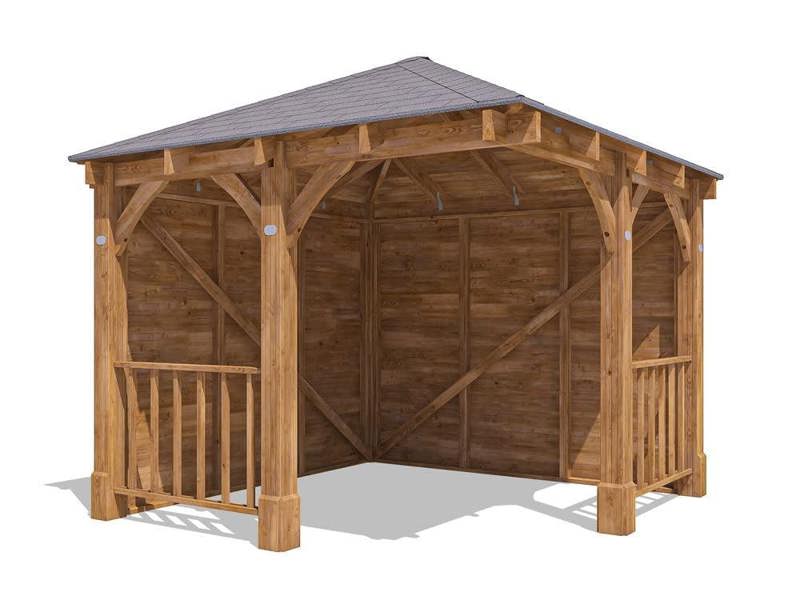 Dunster House Corner Gazebo Garden Shelter Canopy Wooden Roof Shingles 3m x 3m Leviathan