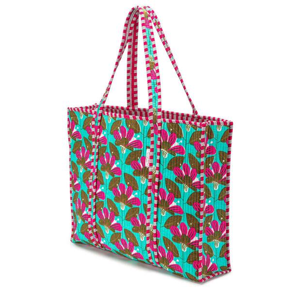 Elie Beaumont Serendipity Cotton Quilted Tote - Turquoise Blossom