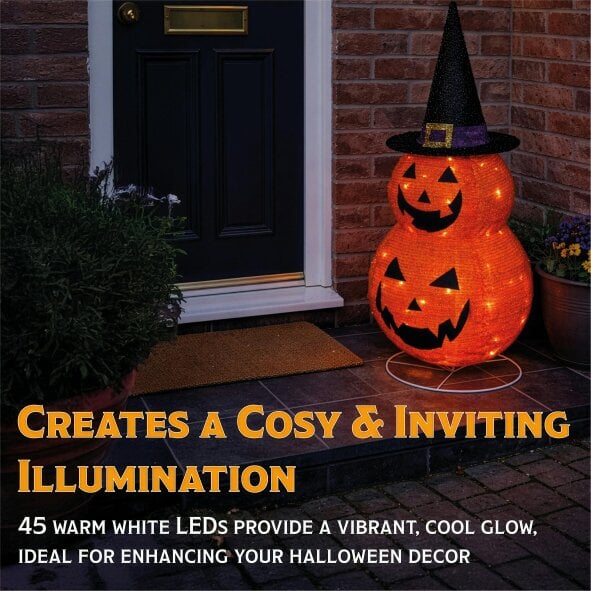 Scotts of Stow Fxlab Foldable Pumpkins 45 LED Outdoor Battery Decoration with 50cm Cable Timer