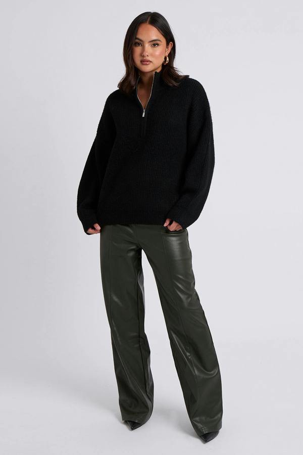Urban Bliss Khaki Wide Leg PU Trouser